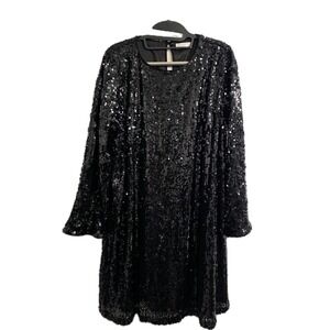 NEW Lauren Conrad Black Sequin Long Sleeve Lined‎ Cocktail Party Dress Large